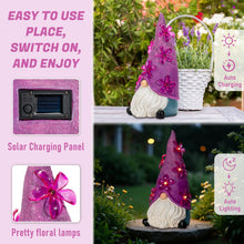 Load image into Gallery viewer, twinbling Solar Garden Outdoor Statues Gnome with Green Flower Lights, Resin Lawn Decor, Gnomes Decorations for Yard, Patio, Home, Balcony (Purple)