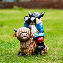 Load image into Gallery viewer, Joint Honglin Garden Gnome Statues Resin Gnome Sitting on Highland Cow Solar Lights Outdoor Telescope Gnome Gifts for Yard, Patio Decor Gift(Cow Gnome)
