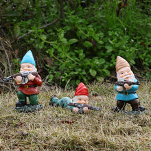 Load image into Gallery viewer, 3PCS Garden Gnomes with Gun, Gnome Soldiers Military Army Garden Gnome, Tactical Statue for Indoor Outdoor, Patio, Yard, Lawn Ornaments, Home Décor