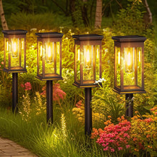 Load image into Gallery viewer, Hqynss Solar Lights Outdoor, 4 Pack Solar Garden Lights Tungsten Glow,IP65 Waterproof, Auto On/Off Lighting for Garden, Patio, Path, Lawn