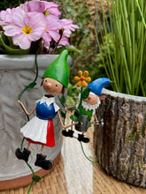 Load image into Gallery viewer, Olive & Sage Pair of 2 Hanging Miniature Fairy Garden Gnome Pot Hanger Ornaments