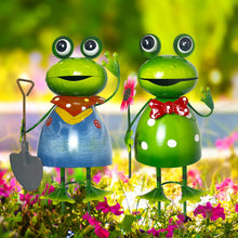 Load image into Gallery viewer, HONGLAND Metal Yard Art Garden Decor for Outside - Cute Frog Outdoor Decor - 3D Spring Frogs Figurine Garden Sculptures & Statues - Gifts for Grandma Mom - 2 Pcs