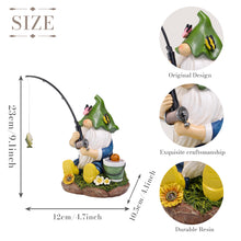 Load image into Gallery viewer, TERESA'S COLLECTIONS Garden Ornaments Outdoor, Lovely Fishing Gnomes with Flowers and Solar Lights, Family Gnomes Series, Waterproof Resin Ornaments, Garden Decorations Gifts Indoor Outdoor 23CM