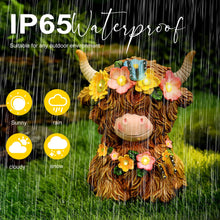 Load image into Gallery viewer, Colingmill Highland Cow Gnomes Resin, Garden Highland Cow Statue Solar Outdoor Decor with Flower Decoration for Patio, Yard, Gift for Mom, Cow Lovers(Bright)