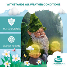 Load image into Gallery viewer, TIN DREAMS FACTORY | Zen Gnome with Solar Light – Decorative Garden Figure in Resin – Gnome with Luminous LED Ball – Original Ornament for Garden, Terrace, and Patio