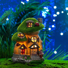 Load image into Gallery viewer, TERESA'S COLLECTIONS Mushroom Garden Statues with Outdoor Solar Light for Garden Decor, Green Flocked Decorations Resin Fairy House Accessories, Outdoor Decor Yard Gifts for Mom Women