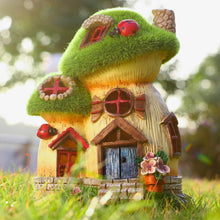 Load image into Gallery viewer, TERESA'S COLLECTIONS Garden Ornaments Outdoor, Green Flocked Solar Fairy House and Ladybugs, Waterproof Resin Fairy House Ornaments, Indoor Outdoor 16.8CM