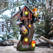 Load image into Gallery viewer, TERESA'S COLLECTIONS Garden Ornaments Outdoor, Lovely Solar Tree Fairy House with Garden Gonks, Waterproof Garden Fairy House Ornaments, Indoor Outdoor 28CM