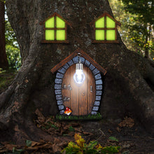 Load image into Gallery viewer, Juegoal Fairy Gnome Home Miniature Window and Door with Litter lamp for Trees Decoration, Glow in Dark Fairies Sleeping Door and Windows, Yard Art Garden Sculpture, Lawn Ornament Decor