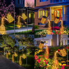 Load image into Gallery viewer, FLSEPAMB Watering Can Solar Lights Garden (2 Pack), IP65 Watering Can with Cascading Lights, Warm Watering Garden Light Decor with Bracket for Pathway, Yard, Patio, Backyard, Bronze, (HSD)