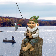 Load image into Gallery viewer, Garden Gnome Statue - Ziggy the Fishing Gnome Sitter - Outdoor Garden Gnomes - Funny Lawn Gnome Statues