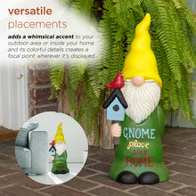 Load image into Gallery viewer, Alpine Corporation 24" H Gnome Place Like Home Indoor/Outdoor Garden Gnome Statue, Green/Yellow