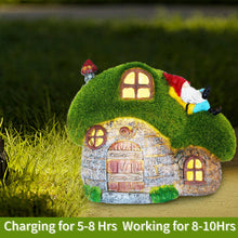 Load image into Gallery viewer, ILLUMINEW House Garden Statues with Solar Lights, LED Cute Flocked Fairy House with Gnomes Garden Figurine, Outdoor Patio Yard Lawn Decorations Gift