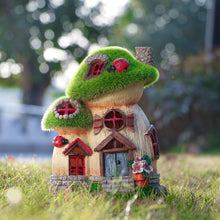 Load image into Gallery viewer, TERESA'S COLLECTIONS Mushroom Garden Statues with Outdoor Solar Light for Garden Decor, Green Flocked Decorations Resin Fairy House Accessories, Outdoor Decor Yard Gifts for Mom Women