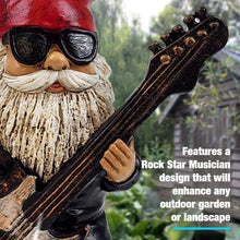 Load image into Gallery viewer, Better Office Products Garden Gnome Statue, 8" Height, Handcrafted Waterproof, UV-Resistant Polyresin Lawn Patio Porch Ornament Decoration (Rock Star with Solar Light)