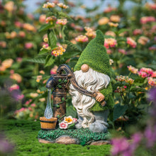 Load image into Gallery viewer, TERESA'S COLLECTIONS Garden Ornaments Outdoor, Lovely Green Clothes Gonk Pumping Water with Solar-Powered Lights, Waterproof Resin Gnomes Ornaments, Garden Decorations Gifts, Indoor Outdoor 22.5CM