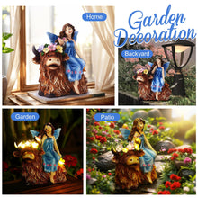 Load image into Gallery viewer, twinbling Solar Garden Fairy Decor for Outside Highland Cow with Flowers, Butterflies and 5 LED Lights, Outdoor Decorate Yard Gifts for Table Terrace Lawn Birthdays Grandma Mom