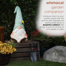 Load image into Gallery viewer, Alpine Corporation MCC844 Indoor/Outdoor Gnome Reading a Book Garden Statue, Charming Gnome Statue with Hat, 20" H, Turquoise