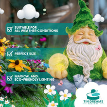 Load image into Gallery viewer, TIN DREAMS FACTORY | Zen Gnome with Solar Light – Decorative Garden Figure in Resin – Gnome with Luminous LED Ball – Original Ornament for Garden, Terrace, and Patio