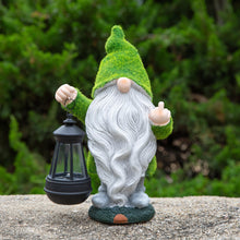 Load image into Gallery viewer, ANYUETE,Flocked Garden Outdoor Gnome Statues Decor with Solar Lights ,Large Funny Gnome Garden Figurines for Outside Patio Yard Lawn House Farmhouse Sculptures Decorations Gifts