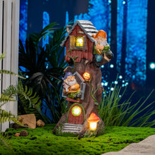 Load image into Gallery viewer, TERESA'S COLLECTIONS Garden Ornaments Outdoor, Lovely Solar Tree Fairy House with Garden Gonks, Waterproof Garden Fairy House Ornaments, Indoor Outdoor 28CM