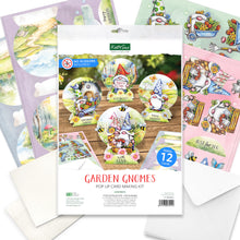 Load image into Gallery viewer, Katy Sue Garden Gnomes Die-Cut Pop-Up Card Making Kit for Adults. Makes 12 Cards & Contains Gnome or Gonk Die-Cut Decoupage Paper Sheets, Supports, Envelopes & Foam Pads for Card Making Supplies