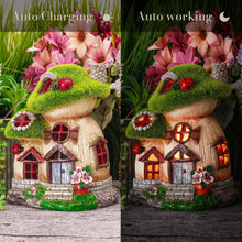 Load image into Gallery viewer, TERESA'S COLLECTIONS Mushroom Garden Statues with Outdoor Solar Light for Garden Decor, Green Flocked Decorations Resin Fairy House Accessories, Outdoor Decor Yard Gifts for Mom Women