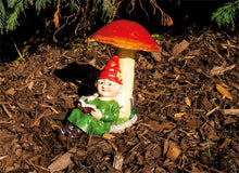 Load image into Gallery viewer, Solar Garden Ornament - Lady Gnome with Red Hat, classic outdoor ornament