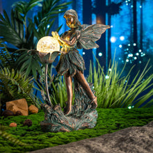 Load image into Gallery viewer, TERESA'S COLLECTIONS Garden Fairy Large Bronze Garden Sculptures & Statues Resin with Solar Outdoor Light, Valentines Decorations Lawn Ornaments for Outdoor Decor, Gifts for Women Mom, 10.6"