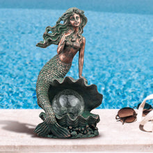 Load image into Gallery viewer, TERESA'S COLLECTIONS Mermaid Garden Statues with Solar Outdoor Lights for Outdoor Decor, Bronze Patina Fairy Sculptures & Statues, Mermaid Figurines Garden Decor Gifts for Mom Yard Decor, 13"