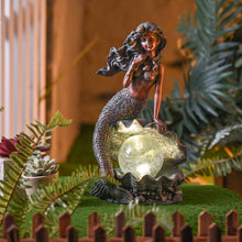 Load image into Gallery viewer, TERESA'S COLLECTIONS Mermaid Garden Statues with Solar Outdoor Lights for Outdoor Decor, Bronze Patina Fairy Sculptures & Statues, Mermaid Figurines Garden Decor Gifts for Mom Yard Decor, 13"