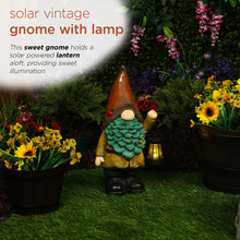 Load image into Gallery viewer, Alpine Corporation MCC856SLR Solar Vintage Gnome Holding Lamp Garden Ornament Statuary wOrange Hat, Multi-Color