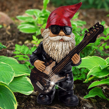 Load image into Gallery viewer, Better Office Products Garden Gnome Statue, 8" Height, Handcrafted Waterproof, UV-Resistant Polyresin Lawn Patio Porch Ornament Decoration (Rock Star with Solar Light)