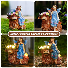 Load image into Gallery viewer, twinbling Solar Garden Fairy Decor for Outside Highland Cow with Flowers, Butterflies and 5 LED Lights, Outdoor Decorate Yard Gifts for Table Terrace Lawn Birthdays Grandma Mom