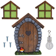 Load image into Gallery viewer, Juegoal Fairy Gnome Home Miniature Window and Door with Litter lamp for Trees Decoration, Glow in Dark Fairies Sleeping Door and Windows, Yard Art Garden Sculpture, Lawn Ornament Decor