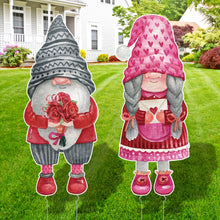 Load image into Gallery viewer, Arosche Large Valentines Day Yard Signs 2pcs with Stakes Gnomes Gardens Decorations Outdoor Ornaments Holiday Welcome Signs for Valentines Day Themed Festival Party Supplies, Lawn, Garden Yard Decor