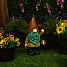 Load image into Gallery viewer, Alpine Corporation MCC856SLR Solar Vintage Gnome Holding Lamp Garden Ornament Statuary wOrange Hat, Multi-Color
