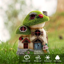 Load image into Gallery viewer, TERESA'S COLLECTIONS Garden Ornaments Outdoor, Green Flocked Solar Fairy House and Ladybugs, Waterproof Resin Fairy House Ornaments, Indoor Outdoor 16.8CM