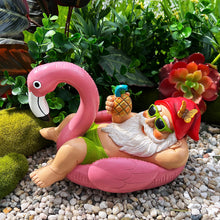 Load image into Gallery viewer, Mood Lab Garden Gnome on Flamingo - Funny Gnome Figurine - 8 Inch Depth Lawn Statue - for Outdoor or House Decor
