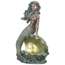Load image into Gallery viewer, TERESA'S COLLECTIONS Mermaid Garden Statues with Solar Outdoor Lights for Outdoor Decor, Bronze Patina Fairy Sculptures & Statues, Mermaid Figurines Garden Decor Gifts for Mom Yard Decor, 13"