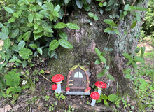 Load image into Gallery viewer, Cliocoo Fairy Door and Mushrooms for Trees, Glow in the Dark Gnome Home Door, Garden Tree Decor Kit with Adorable Mushrooms (Mushroom Fairy Door)