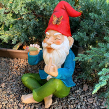 Load image into Gallery viewer, Mood Lab Garden Gnome - Relaxed Smoking Gnome - 9.6 Inch Tall Finger Statue - Lawn Garden Figurine