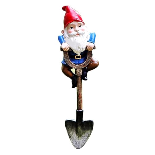 Tixqeaif Garden Gnomes Decorations for Yard, Funny Outdoor Statue Gift, Naughty Knome Standing on A Shovel, Home Sculptures Easy Install Easy to Use