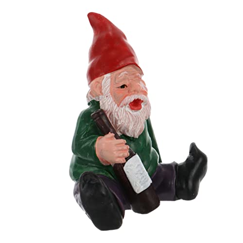 SUPVOX Lovely Dwarf Gnome Statue Resin Craft Miniature Cartoon Garden Ornament for Lawn Moss Succulent Decoration Cute Funny Sitting Drunken Figure for Outdoor and Home Display