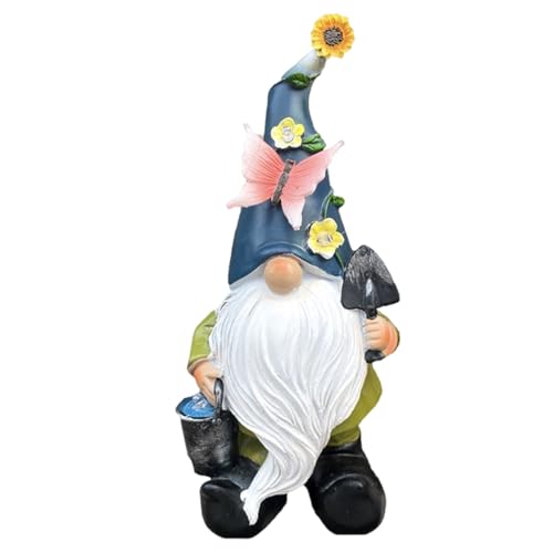 Resin Gnome Statue - Solar Gnomes Decorations | Waterproof Dwarf Figurine with Solar LED Lights for Backyard Lawn Patio Porch Outside