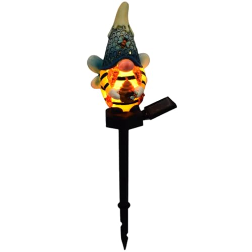 Gnome Solar Light, Bee Gnome Statue, Garden Stake Lights, Outdoor Solar Gnome, 14.5x9.5cm/5.71x3.74 Inches, 0.34k G, Resin, Abs Floor Plug for Garden, Lawn, Patio, Yard