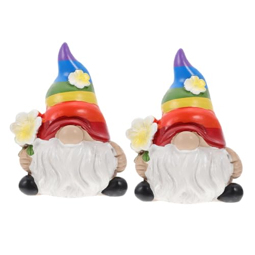 Happyyami 2pcs Rainbow Gnome Statues Garden Decor for Outdoor Use for Flower Bed and Backyard Ornaments