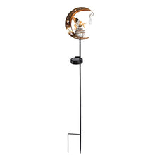 Load image into Gallery viewer, BomKra Solar Garden Ornaments Outdoor Fairy Solar Light Moon Star Crackle Glass Ball Stake Metal Lights Decorative Waterproof Warm White LED for Garden Pathway Lawn Patio Grave (A)
