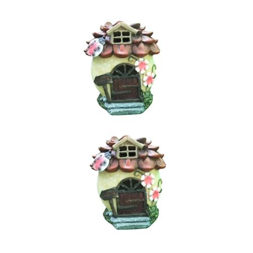 Toyvian 2 pcs Solar Powered Creative House Micro Landscape Ornament for Garden Outdoor Decor Unique Resin Glowing Adornment for Porch and Pathway Lighting