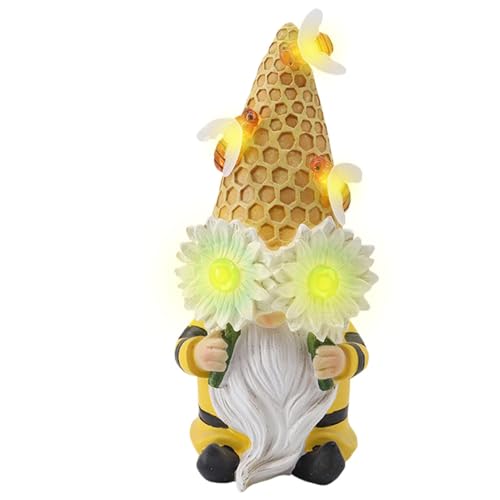 Outdoor Statues, Solar Garden GNOME, Sunflower GNOME Sculpture, Spring GNOME Figurine, Solar-Powered Sunflower Spring GNOME Statue Resin GNOME Statues with Solar Lights for Yard, Or Garden Decor